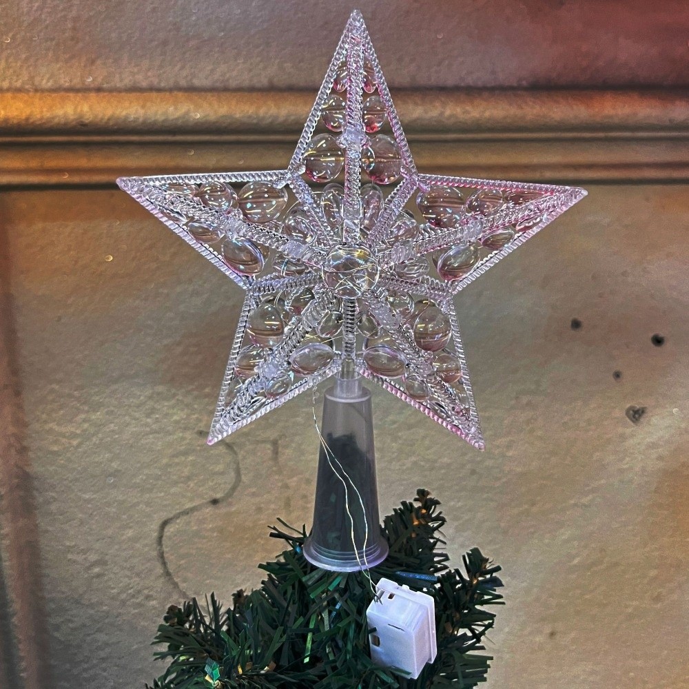 Star Tree Topper - ท็อปเปอร์ต้นคริสต์มาสรูปดาวเรืองแสงแบบใหม่ ของตกแต่งคริสต์มาสพลาสติก ของประดับต้นคริสต์มาส อุปกรณ์จัดงานปาร์ตี้ ของตกแต่งเรืองแสงแบบใส