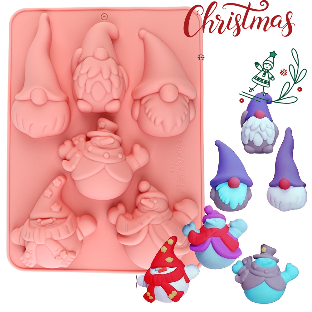 Holiday Candle Set - แม่พิมพ์ซิลิโคนสำหรับอบเค้กช็อกโกแลตรูปโนมคริสต์มาส 6 ช่อง เหมาะสำหรับทำผลงานสร้างสรรค์ เช่น ช็อกโกแลต