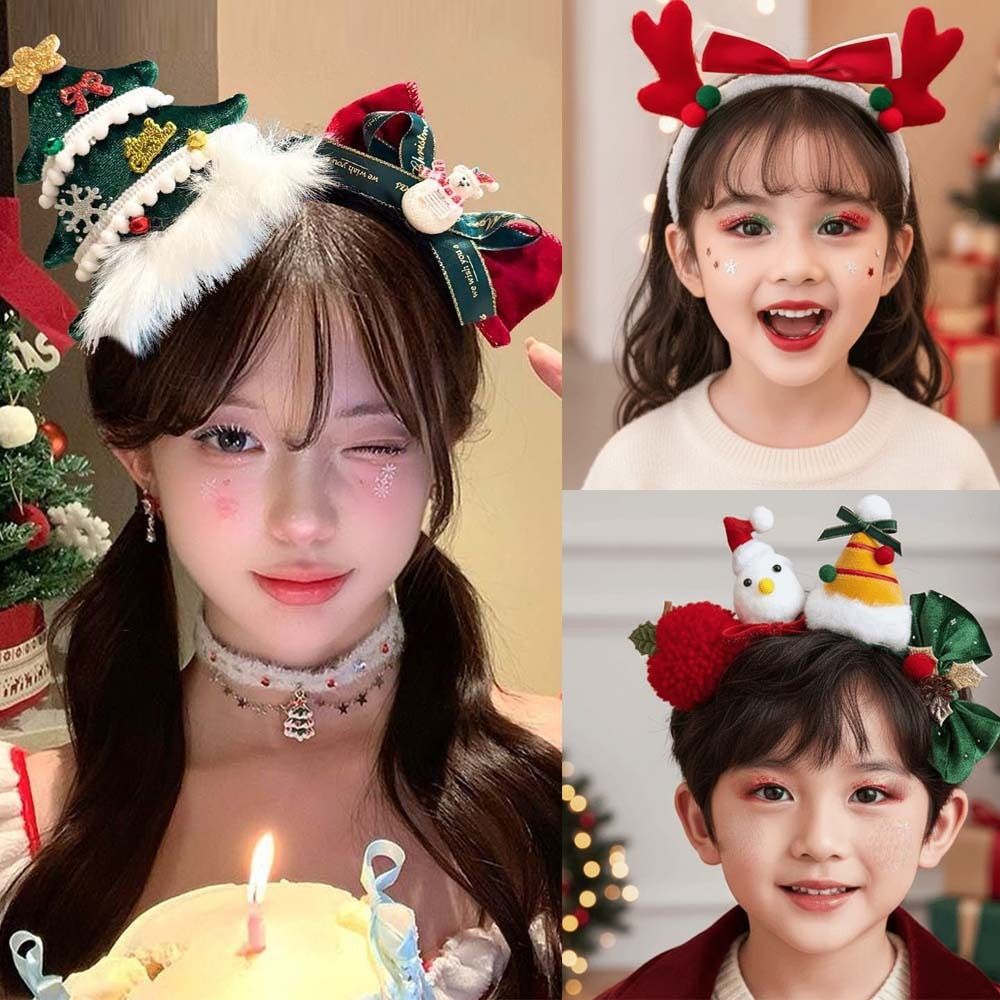 Santa Hat Plush - ที่คาดผมคริสต์มาสประดับเลื่อมแวววาว สีแดงสดใส สายยางยืด หมวกซานต้า ที่คาดผมตกแต่งขนนุ่ม สไตล์น่ารัก