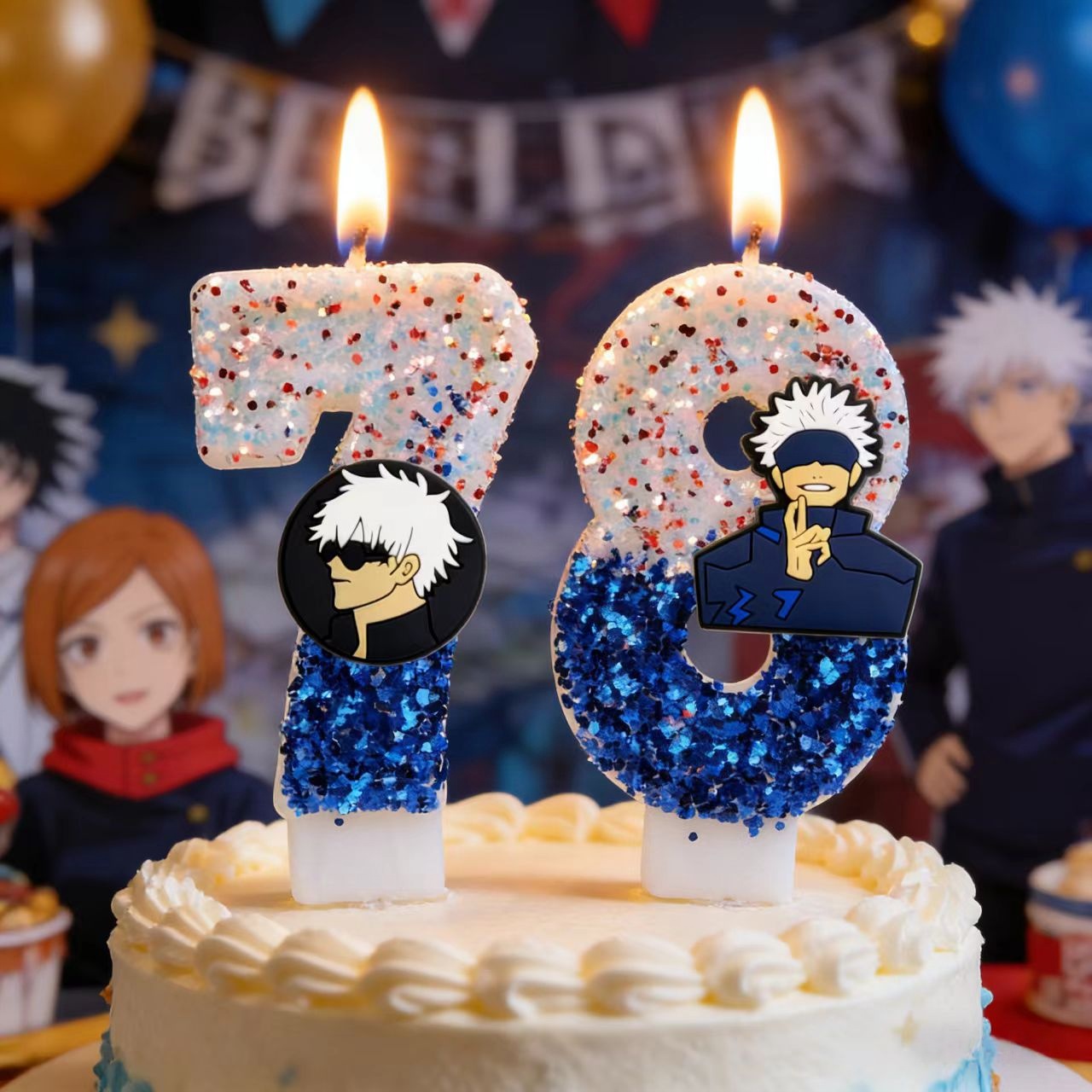 Holiday Candle Set - เทียนวันเกิดอนิเมะจูจุตสึไคเซ็น ซาโตรุ โกโจ ยูจิ อิตาโดริ ดีไซน์รูปตัวละคร
