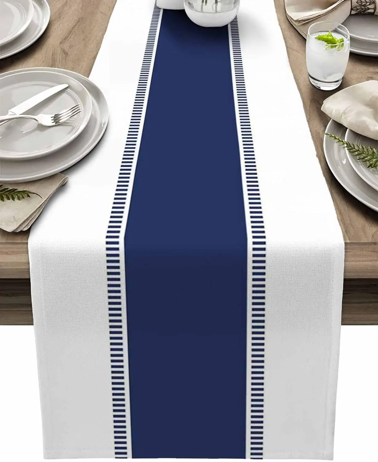 Christmas Table Runner - ผ้าปูโต๊ะผ้าลินินสีกรมท่าผ้าลินินตกแต่งด้วยผ้าพันคอตกแต่งบ้านไร่ห้องครัวโต๊ะทานอาหารวิ่งของตกแต่งงานปาร์ตี้วันหยุด