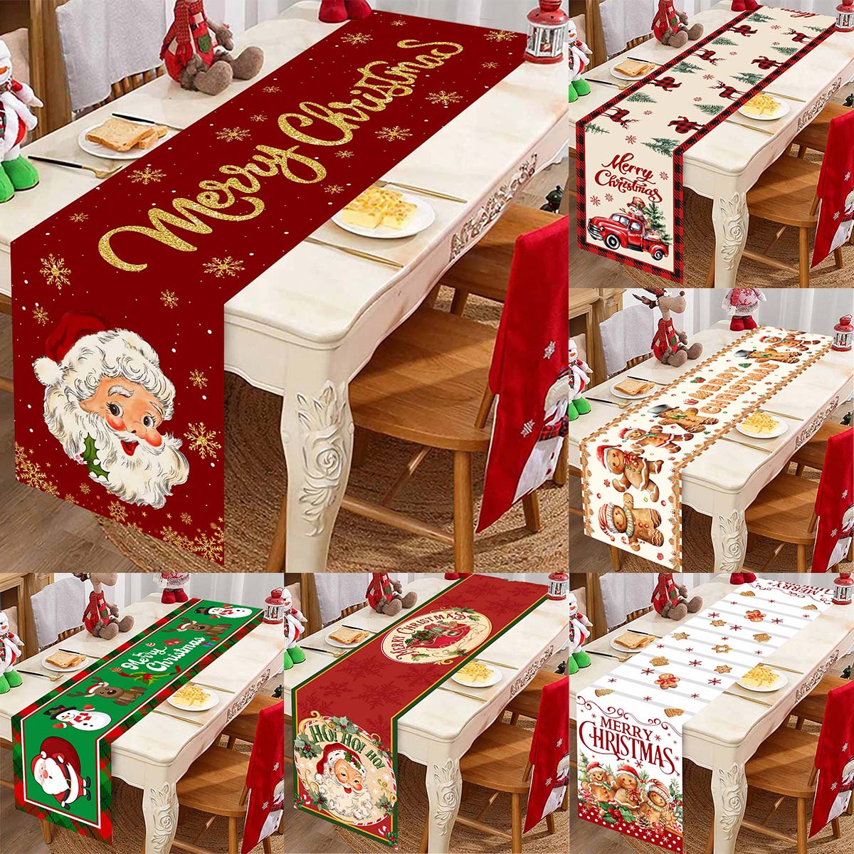 Christmas Table Runner - ผ้าคาดโต๊ะผ้าคาดโต๊ะโพลีเอสเตอร์สำหรับตกแต่งเทศกาลคริสต์มาสใช้ซ้ำได้โต๊ะทานอาหารการตกแต่งคริสต์มาสวิ่งในครัว