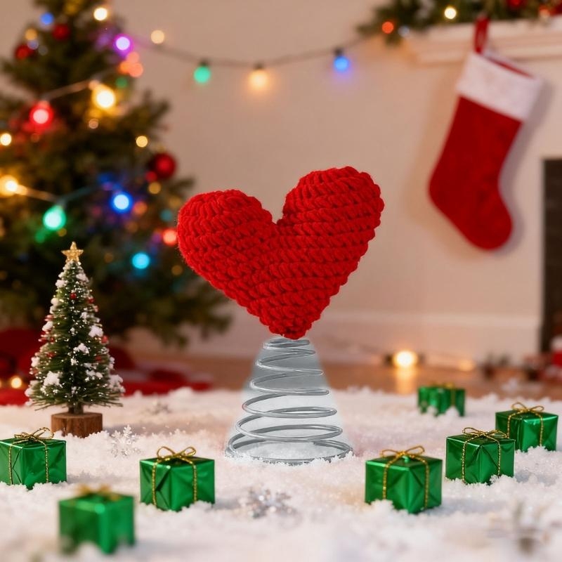Star Tree Topper - สปริงโหลดหัวใจต้นคริสต์มาส Toppers ตกแต่งดาวผ้าฝ้ายและโลหะเครื่องประดับวันหยุดสำหรับบรรยากาศวันหยุดคุณภาพสูง