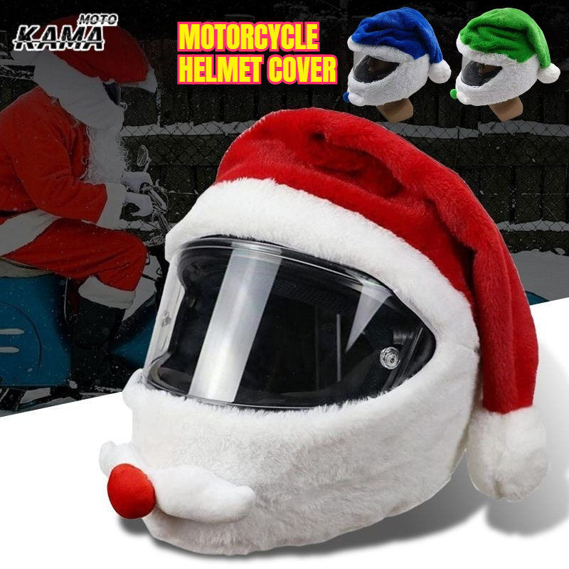 Santa Hat Plush - ผ้าคลุมหมวกกันน็อคซานตาคลอส หมวกคริสต์มาสผ้ากำมะหยี่สำหรับหมวกกันน็อคมอเตอร์ไซค์ อุปกรณ์ปาร์ตี้สุดสนุก อุปกรณ์คอสเพลย์คริสต์มาส