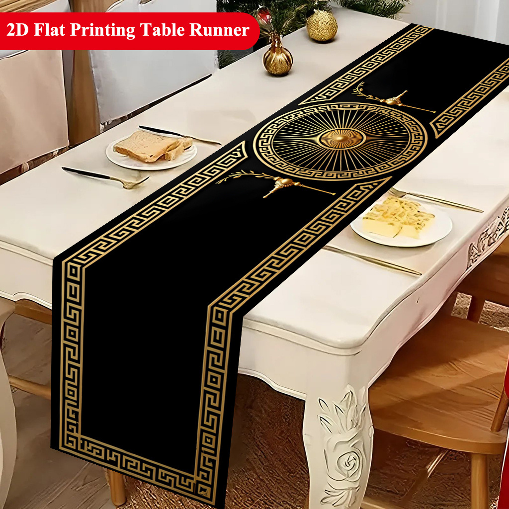 Christmas Table Runner - ผ้าปูโต๊ะลายทองหรูหรา ขอบละเอียดประณีต - ของตกแต่งสไตล์วินเทจสุดหรูสำหรับงานเทศกาล ครัว ห้องรับประทานอาหาร