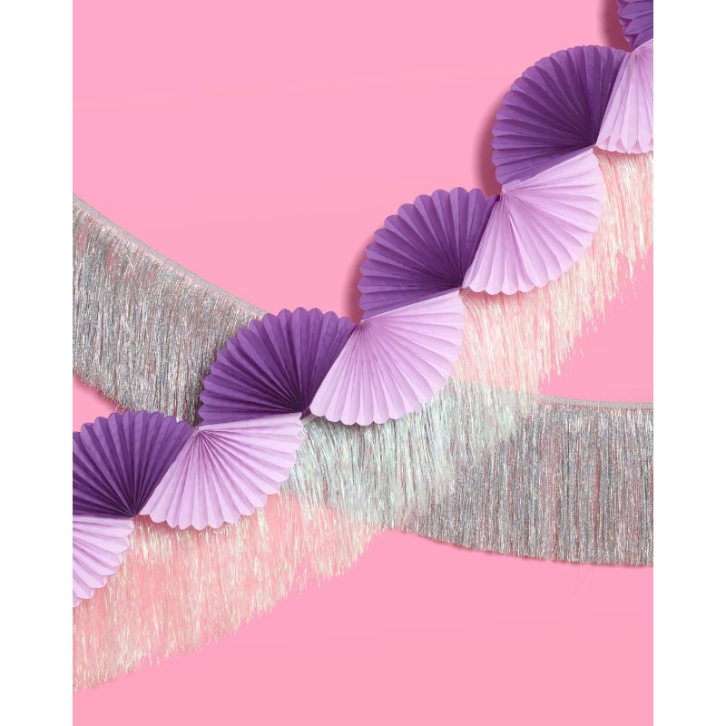 Tinsel Garland Decoration - สีม่วงเงินปาร์ตี้กระดาษ 3D พัดลมดอกไม้กระดาษแบนเนอร์ตกแต่งฟอยล์ Tinsel Streamers เจ้าสาวงานแต่งงาน