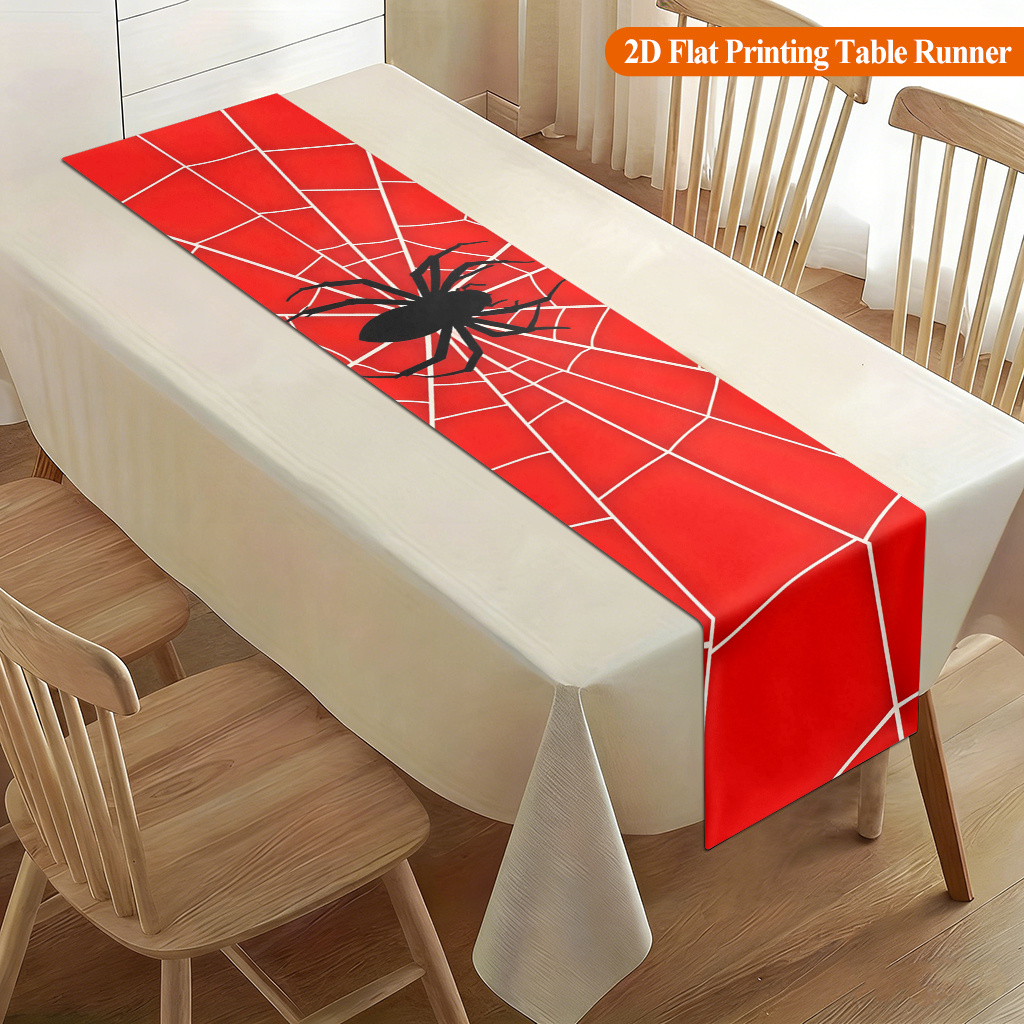 Christmas Table Runner - ผ้าปูโต๊ะลายใยแมงมุมสีแดง 1 ชิ้น สำหรับตกแต่งงานปาร์ตี้ วันหยุด ใช้ในบ้าน