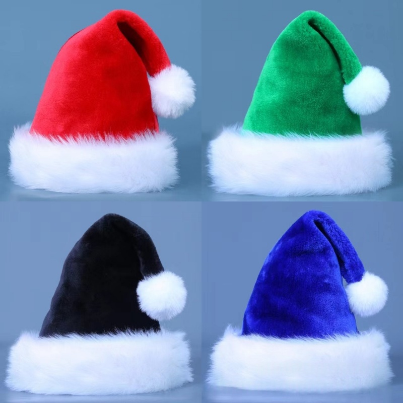 Santa Hat Plush - หมวกซานต้ากำมะหยี่ 1 ชิ้น หมวกคริสต์มาสแบบหนานุ่ม หมวกวันหยุดคริสต์มาสบุผ้ากำมะหยี่ สำหรับงานปาร์ตี้ปีใหม่