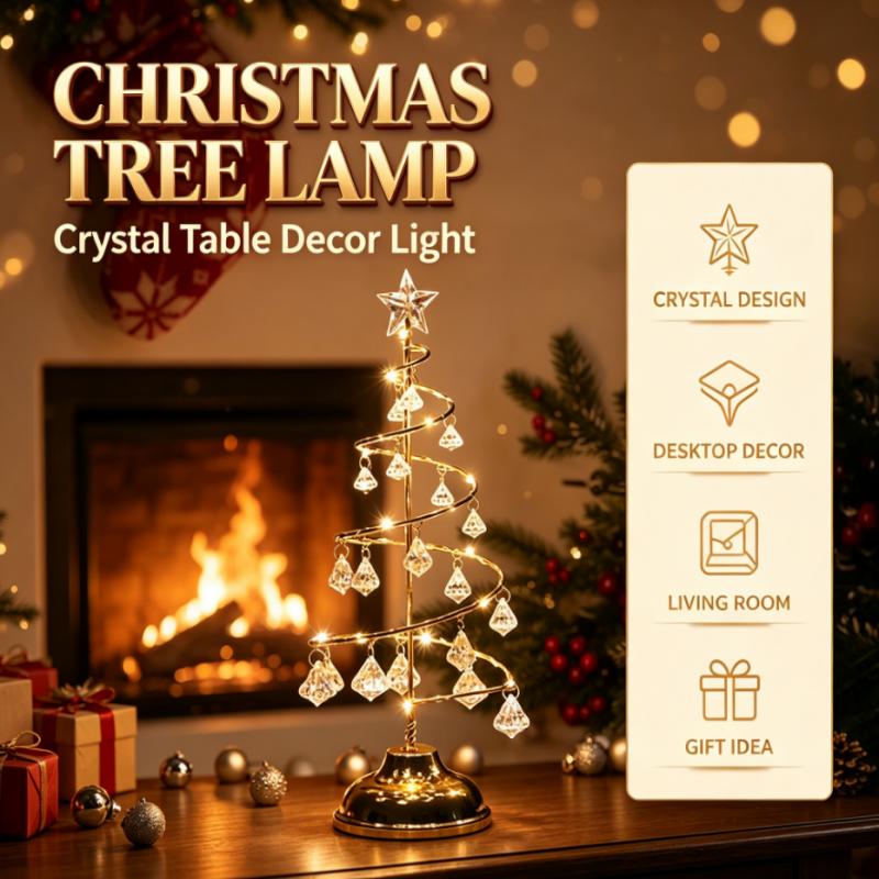 Star Tree Topper - โคมไฟตั้งโต๊ะรูปต้นคริสต์มาส ไฟ LED แบบใช้แบตเตอรี่ พร้อมคริสตัลตกแต่งและดาวประดับด้านบน สำหรับตกแต่งห้องนอนและห้องนั่งเล่น