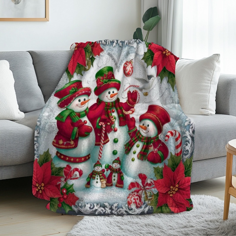ผ้าห่มลายสโนว์แมนและดอกโปอินเซ - Christmas Throw Blanket บทวิจารณ์และราคา