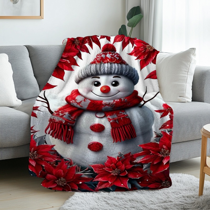 ผ้าห่มลายสโนว์แมนและดอกโปอินเซ - Christmas Throw Blanket บทวิจารณ์และราคา