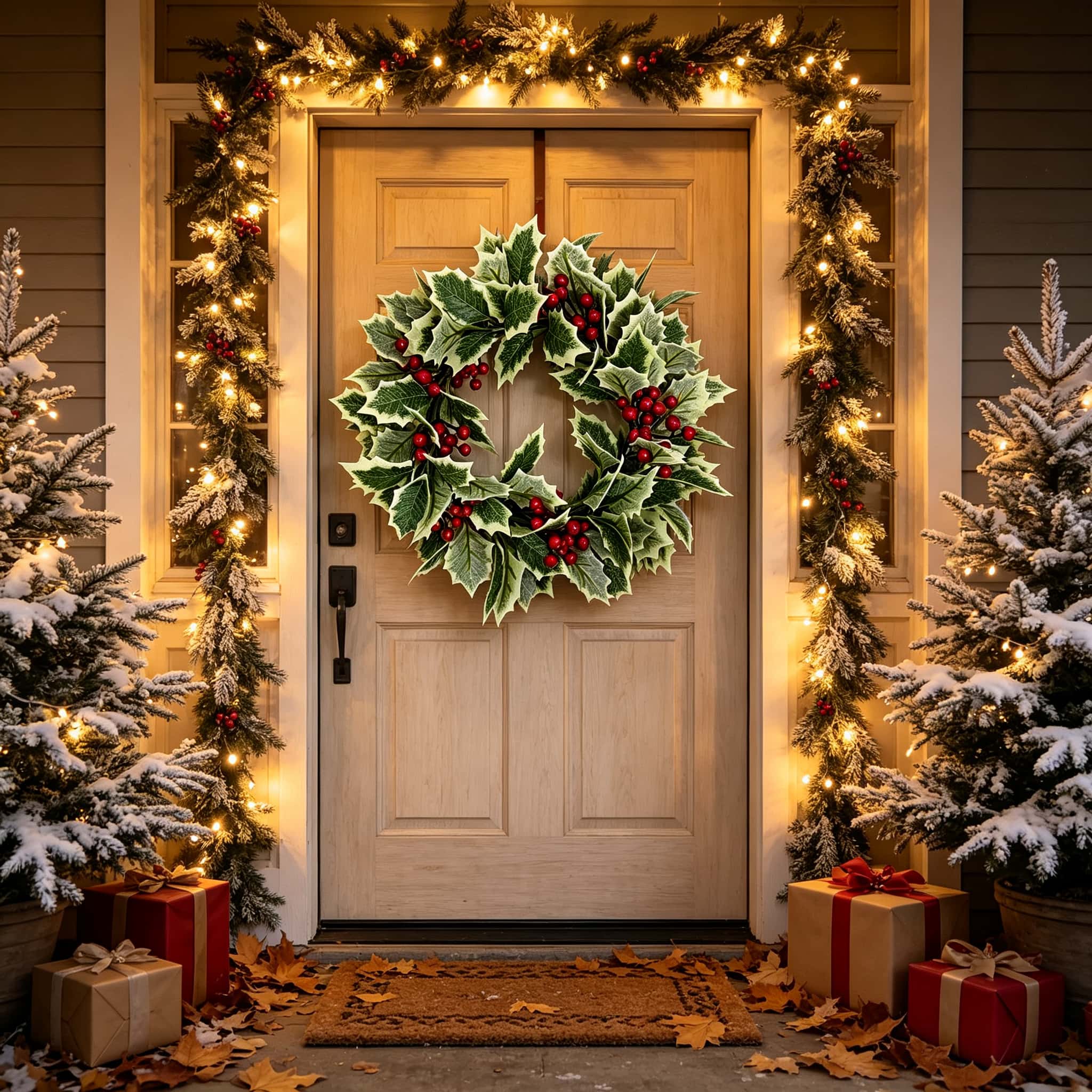 พวงหรีดฮอลลี่ประดิษฐ์สำหรับคริ - Christmas Wreath Fake บทวิจารณ์และราคา