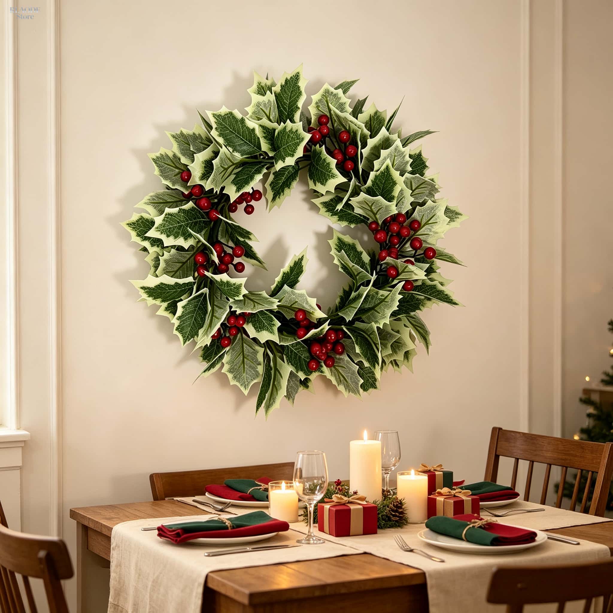 พวงหรีดฮอลลี่ประดิษฐ์สำหรับคริ - Christmas Wreath Fake บทวิจารณ์และราคา