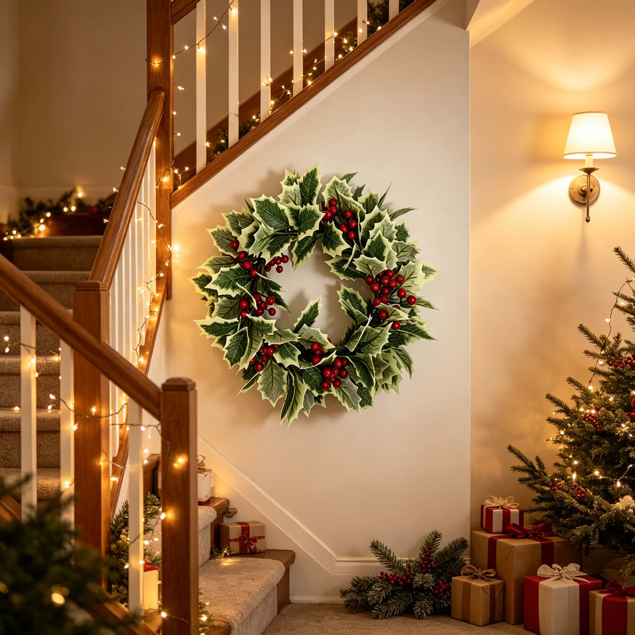 พวงหรีดฮอลลี่ประดิษฐ์สำหรับคริ - Christmas Wreath Fake บทวิจารณ์และราคา