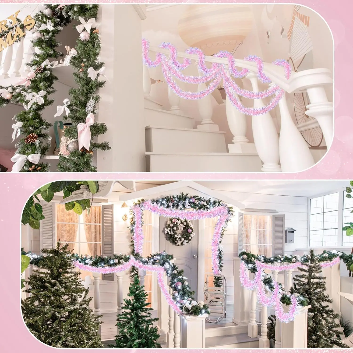 พวงมาลัยประกายกลิตเตอร์สีชมพู  - Tinsel Garland Decoration บทวิจารณ์และราคา