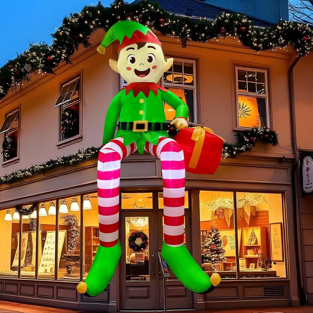 8FT คริสต์มาสเป่าลมนั่งเอลฟ์ตก - Christmas Lights Outdoor บทวิจารณ์และราคา