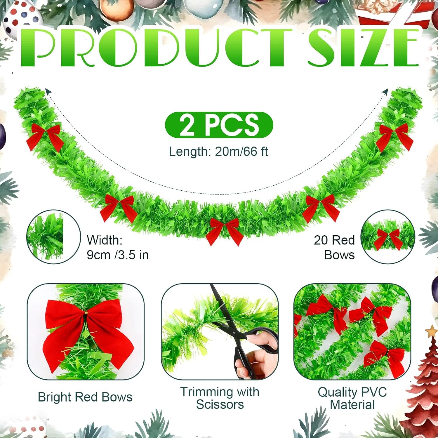 พวงมาลัยประดับไฟคริสต์มาสสีเขี - Tinsel Garland Decoration บทวิจารณ์และราคา